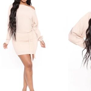 Fashion Nova Cream Long Sleeve Dress